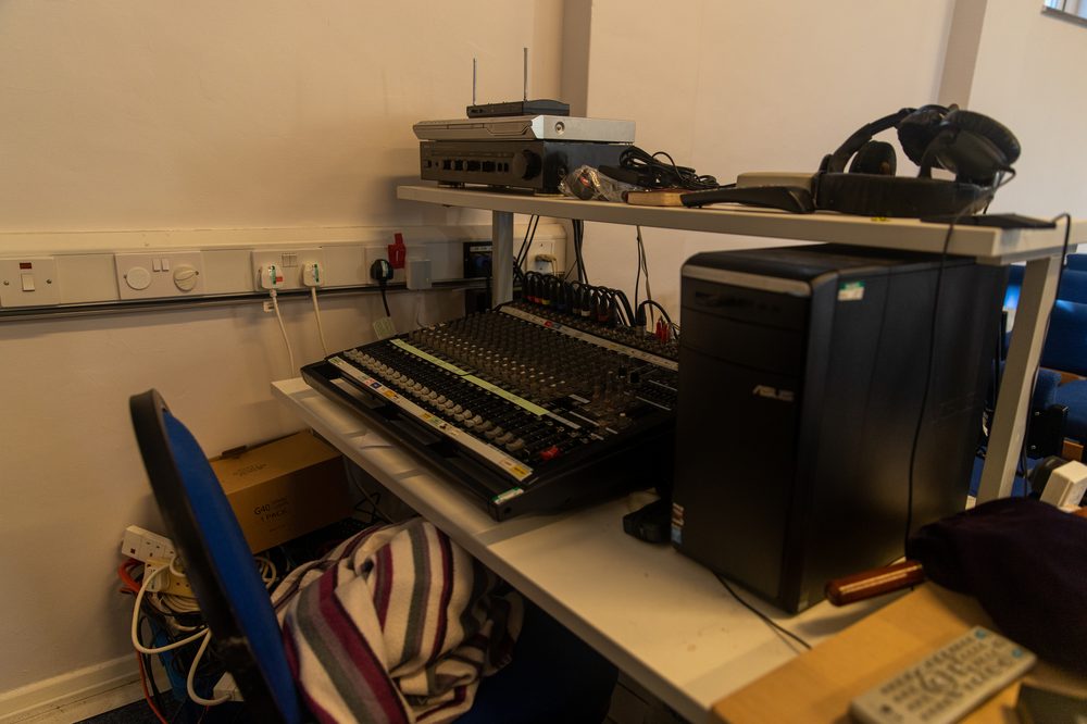 Church Crookham Baptist Church, old analogue mixing desk before installation