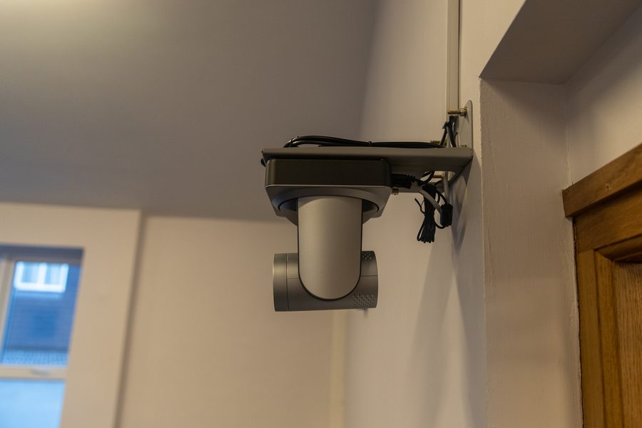PTZ camera wall-mounted for live streaming