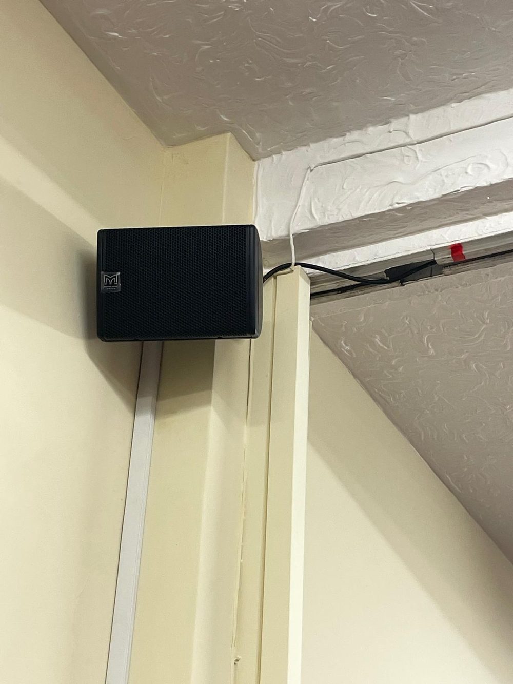Martin CDD speaker wall mounted with cable trunking at Eastwood Evangelical Church